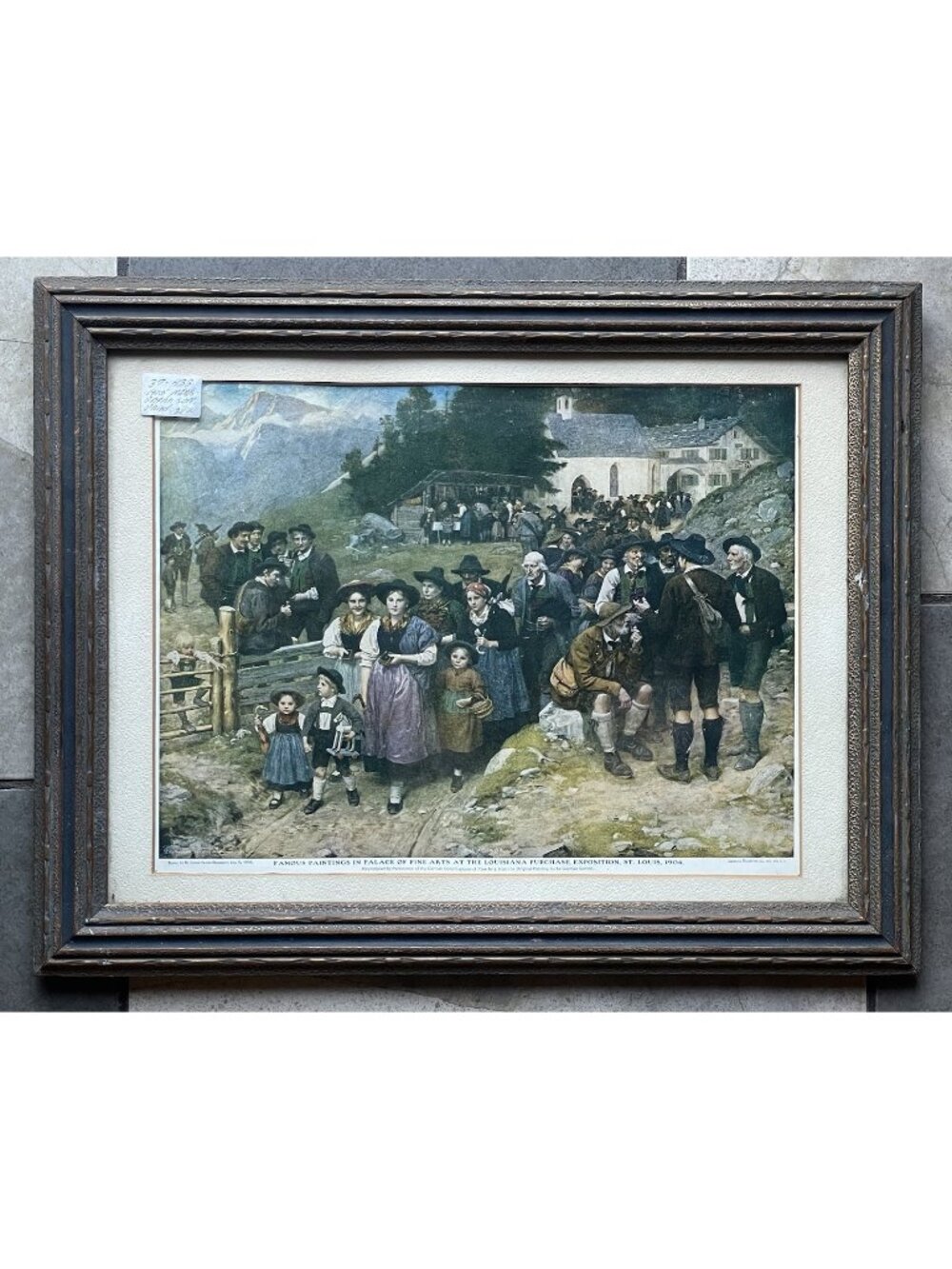 Antique Victorian Edwardian 1905 Art Print Franz Defregger Pilgrims Wooden Frame